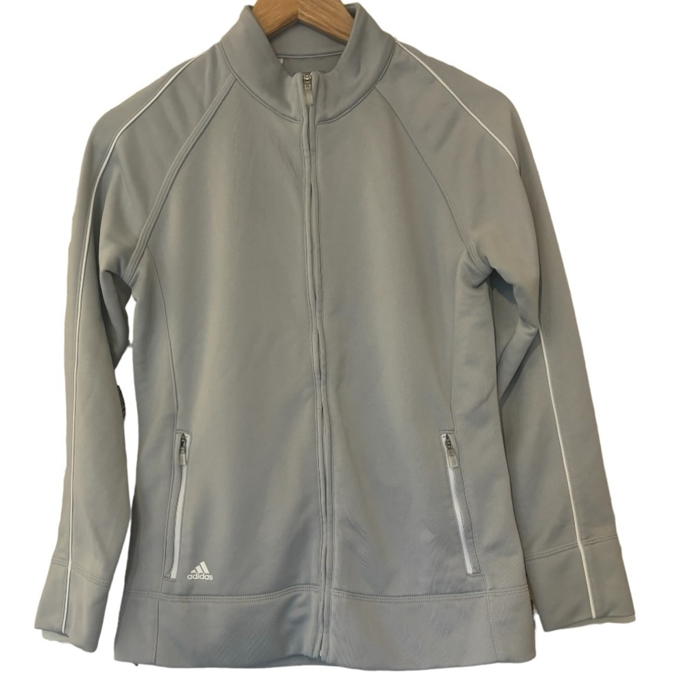 Adidas Women's Climalite Grey Full-Zip Contrast Piping Golf Jacket  -Small